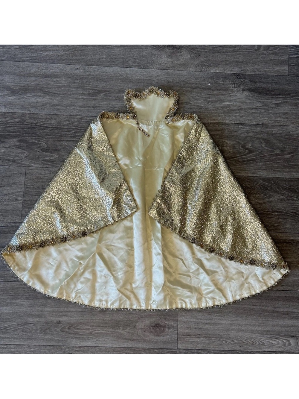 Vintage Handmade Kids Gold Lame Beaded Rhinestone Pageant Costume Cape Ages 4-8